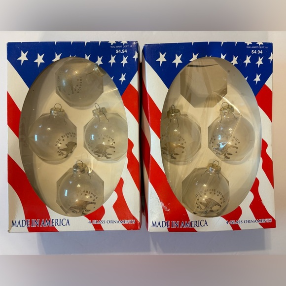 Clear Glass “God Bless America” Eagle ornaments set of 7 - Picture 2 of 3